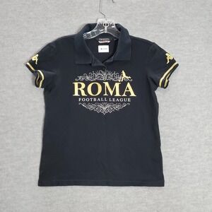 Kappa‎ Girls Polo Shirt Large Black Roma Football League Logo Graphic Print